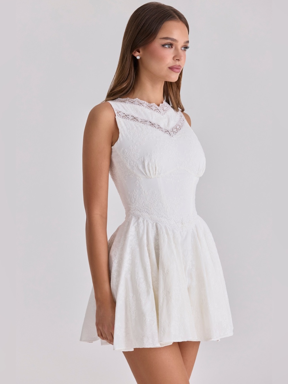 House of CB Scarlett White Embroidered Cotton Lace Trim Mini Dress size XS Long - Picture 4 of 16